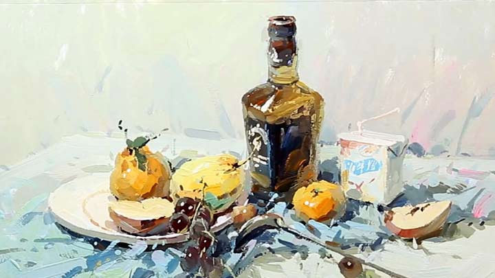 Still life painting with gouache