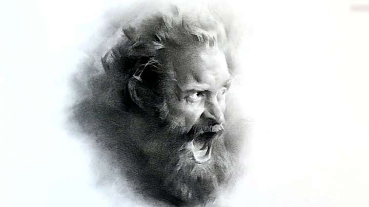 Bearded man Drawing in Pencil