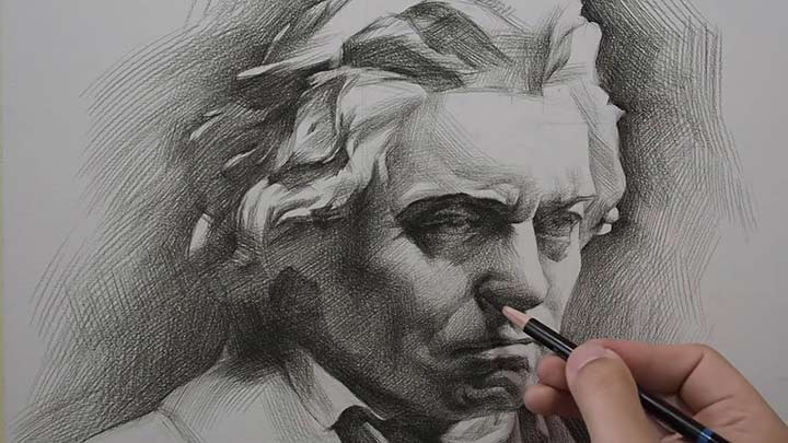 Bust of Beethoven Realistic drawing with pencil