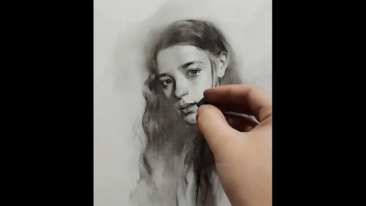 Charcoal shading and blending technique in Portrait Drawing