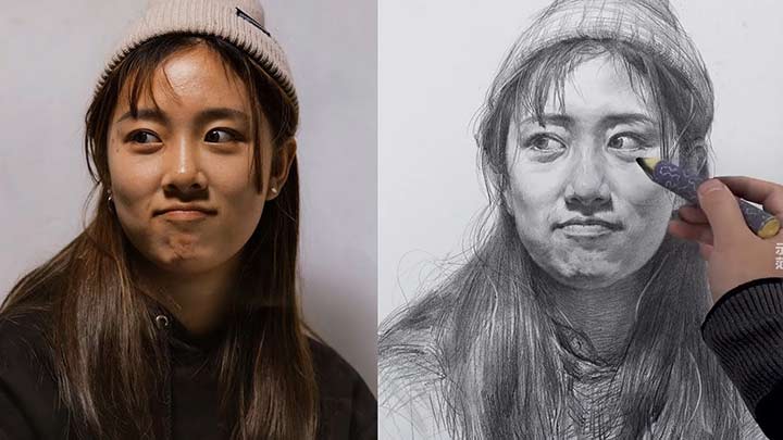 Draw a Girl's portrait with pencil techniques