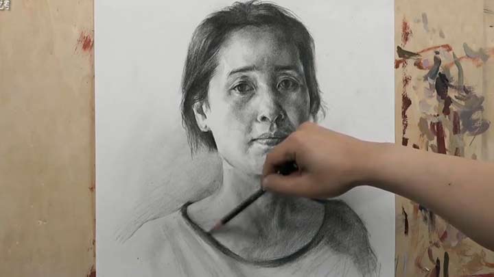 Draw a Woman portrait with charcoal techniques