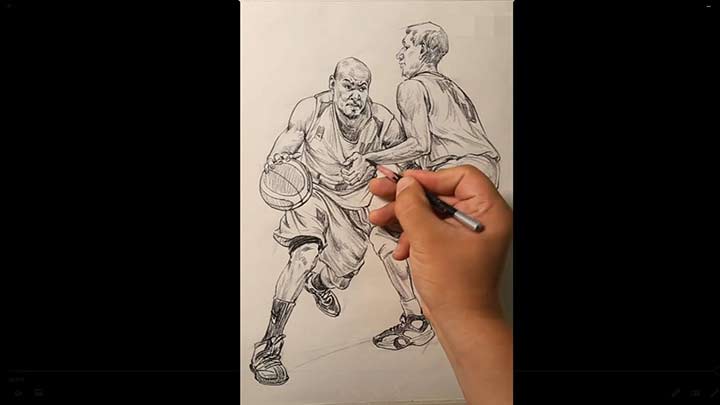 Draw the action poses with a pencil