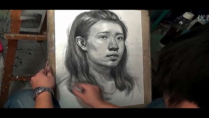 Drawing a Girl Portrait in Class