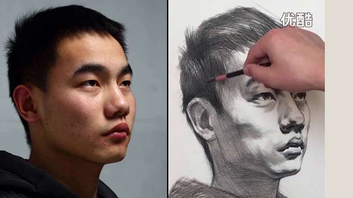 Drawing a Portrait of Young man