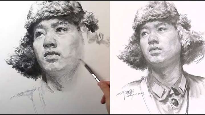 Drawing a Portrait of young man