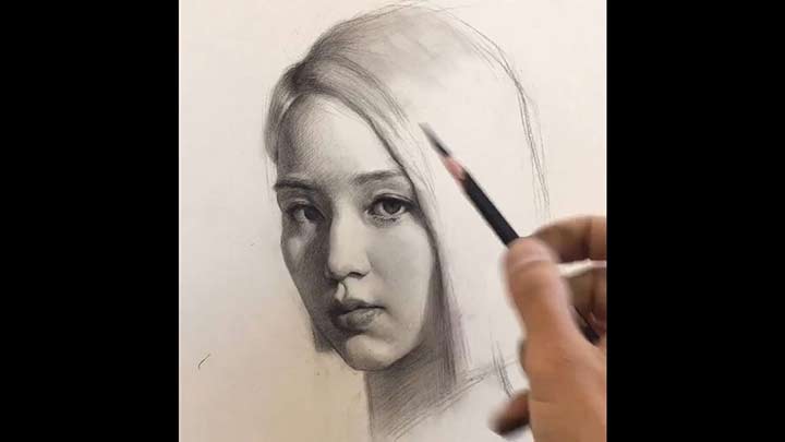 Drawing a portrait with skillful pencil technique
