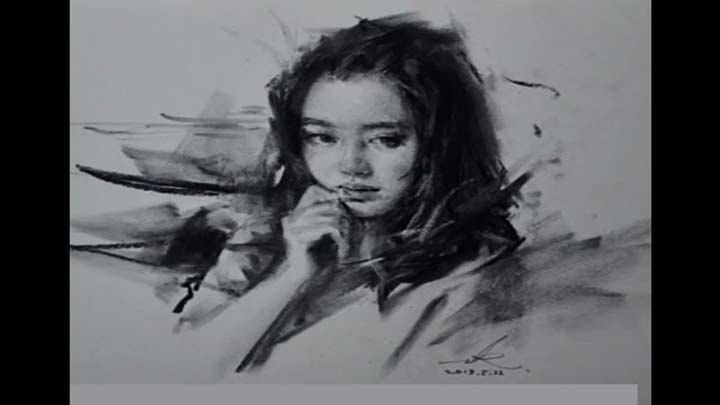 Drawing Portrait with charcoal by Master Artist