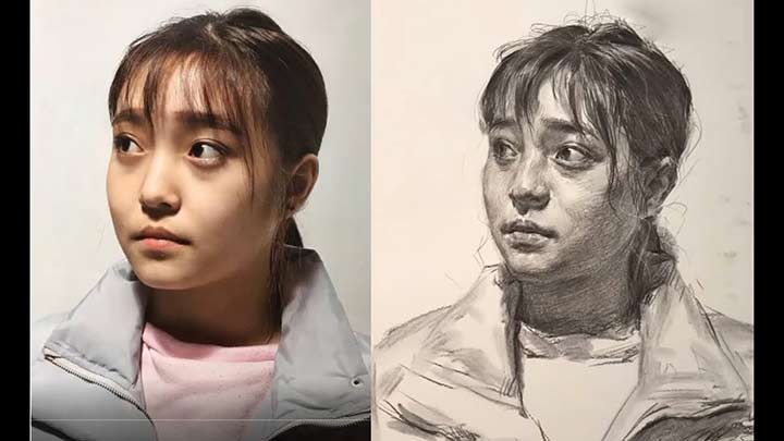 Girl portrait drawing in pencil