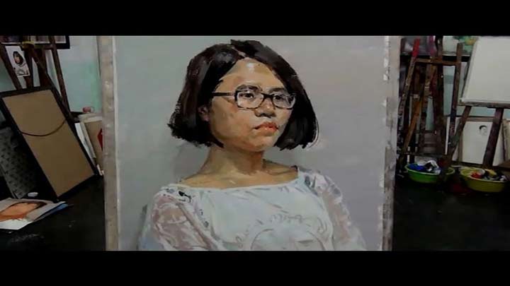 Gouache painting technique portrait of girl