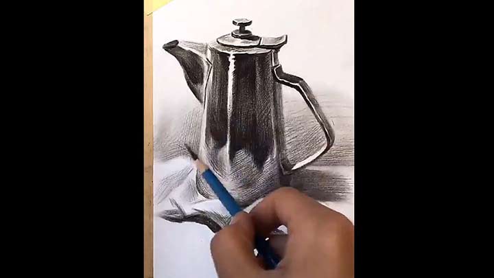 How to draw a kettle with pencil
