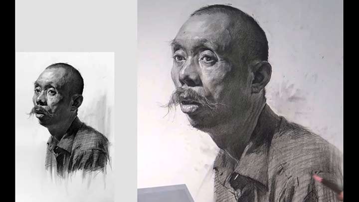 How to draw Old Man Portrait in Graphite Charcoal
