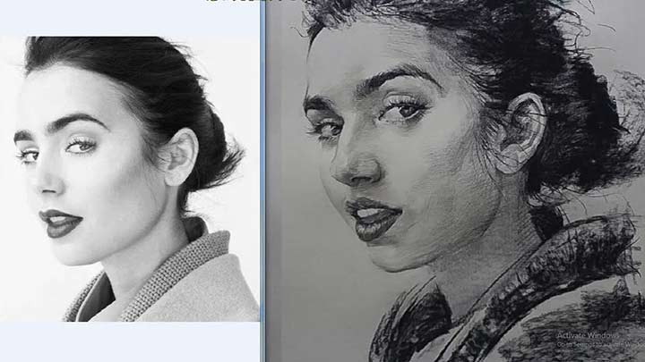 How to Draw Lily Collins in Charcoal Pencil