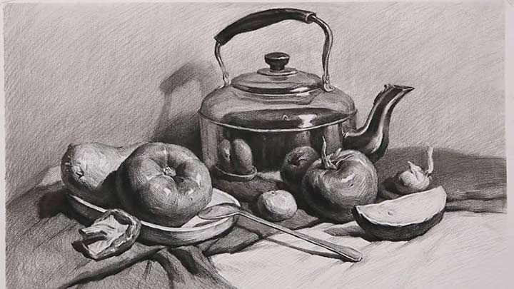 How to draw still life with charcoal pencil