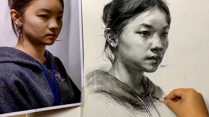 Girl Portrait Drawing in Pencil