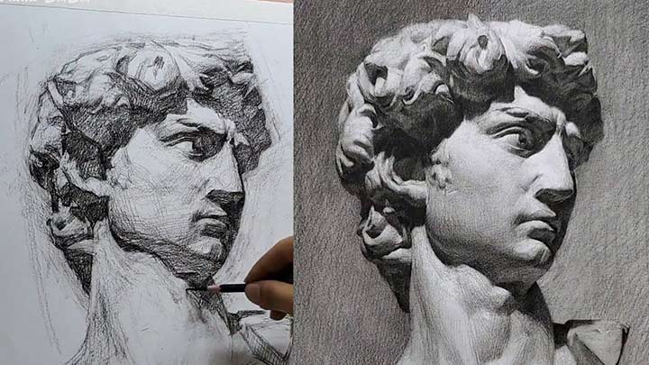 Michelangelo's David drawing with pencil