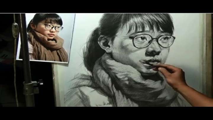 Myopic Girl Portrait Drawing in Pencil