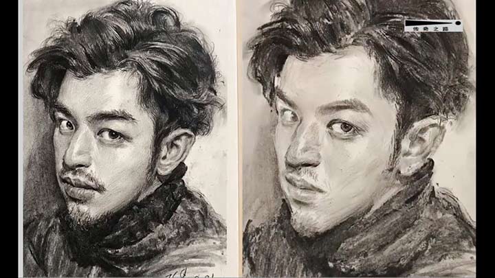 Portrait Drawing of Young Man in Charcoal