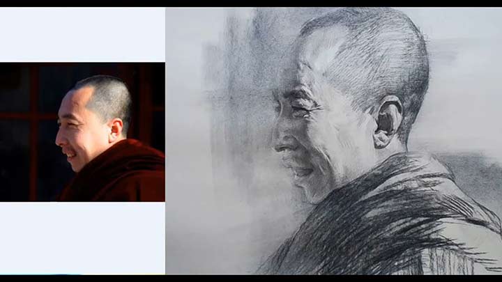 Portrait of Monks Drawing in pencil