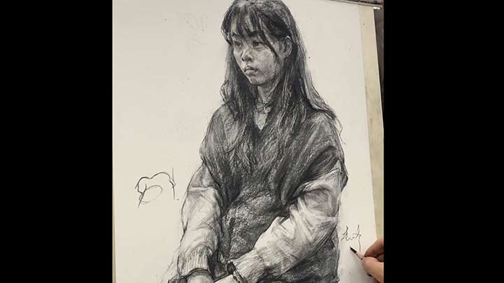 Portrait of Woman in Charcoal