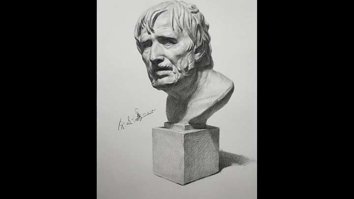 Seneca Bust Head- Cast Drawing in Pencil
