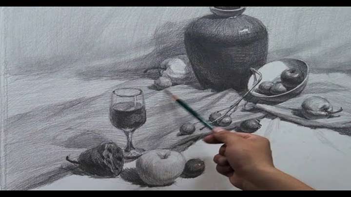 Still Life Drawing in Graphite pencil