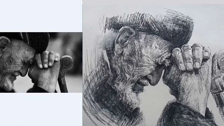 The Thinker Portrait Drawing in pencil