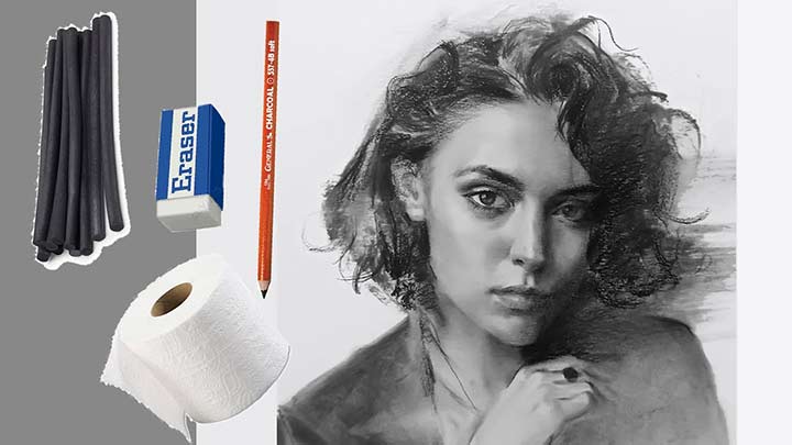 Use charcoal graphite and eraser to draw beautiful portraits