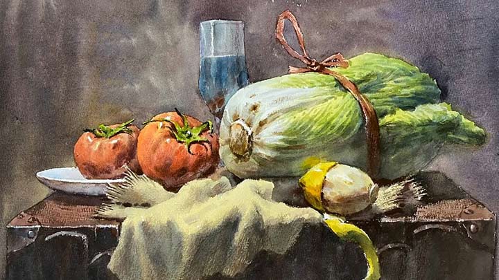 Watercolor still life painting demonstration