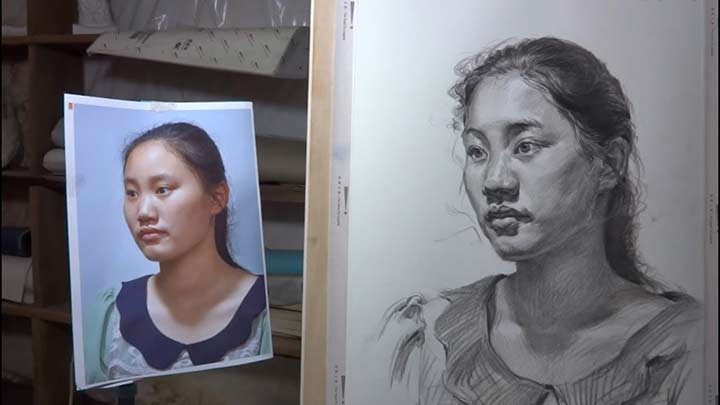 Young Girl's portrait drawing in Pencil